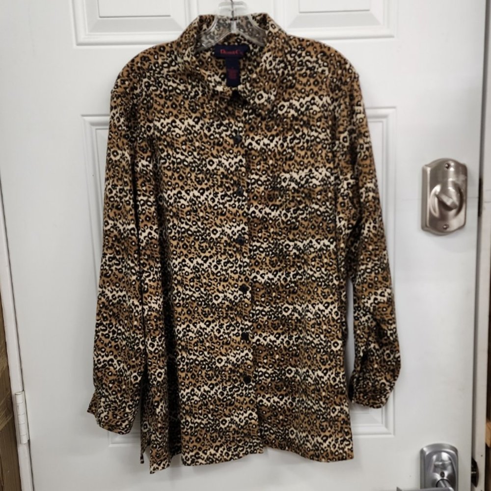 Denim & Co Long Sleeve Leopard Print Shirt - Size 1X
